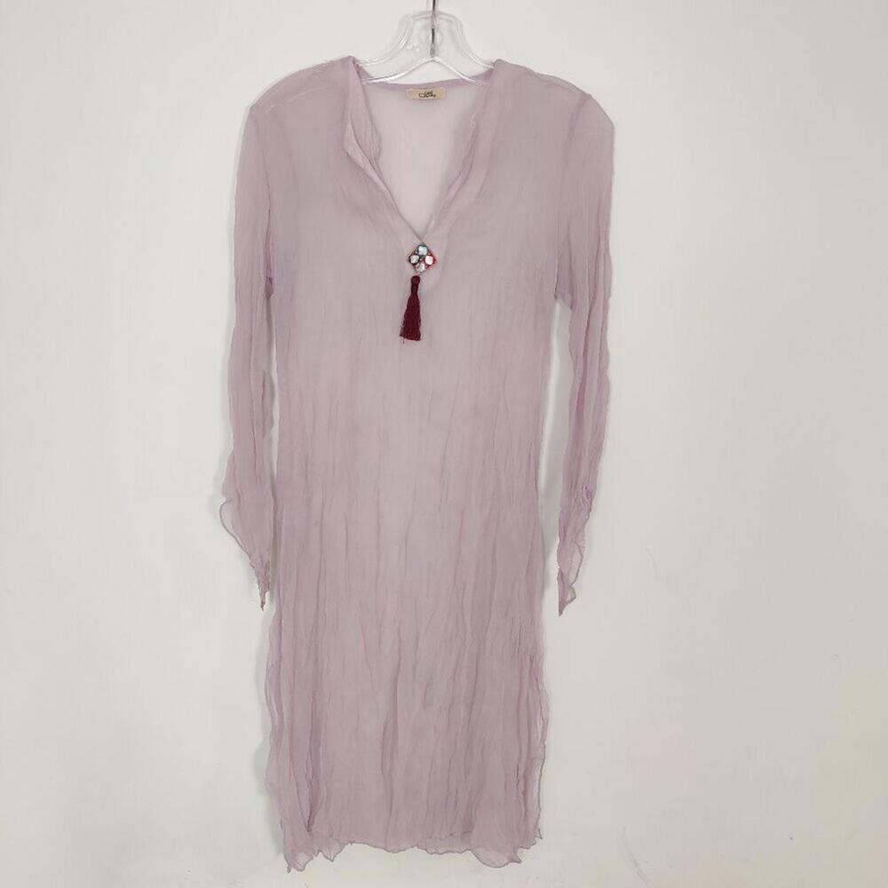 Ole Women's Purple Beach Coverup Sheer Maxi Dress Sz Small Bohemian Boho Tassel